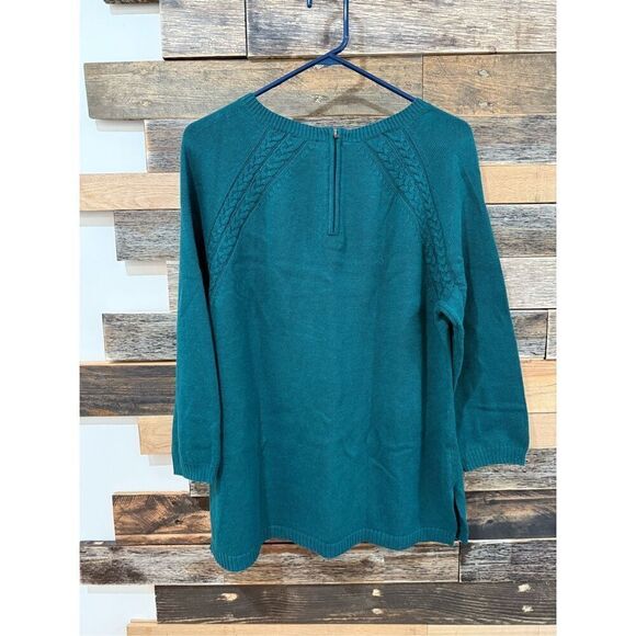 Talbots NWOT Sweater Green Cotton Blend Pullover 3/4 Sleeve Back Zip Womens L - Picture 2 of 6